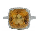 Cushion Cut 3.80 ct Citrine & Diamond Ring