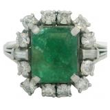 Platinum 2.15 ct Natural Emerald & Diamond Ring