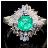 Platinum 1.50 ct Natural Emerald & Diamond Ring
