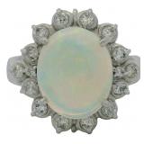 Platinum 2.28 ct Natural Opal & VS Diamond Ring