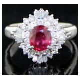 Platinum 1.73 ct Natural Ruby & Diamond Ring