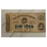 1863 50 Cent State of Alabama Treasury Note