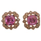 Cushion Cut 5.25 ct Pink Sapphire-Diamond Earrings