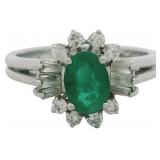Platinum 4/5 ct Natural Emerald & Diamond Ring