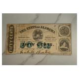 1863 State of Alabama 50 Cent Treasury Note
