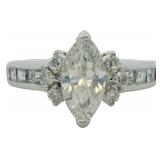 Platinum 1.49 ct Natural Marquise Cut Diamond Ring