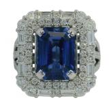 14k Gold 7.02 ct Radiant Sapphire & Diamond Ring