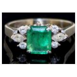 Platinum 1.74 ct Natural Emerald & Diamond Ring