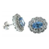 Stunning 3.40 ct Blue Topaz Halo Earrings