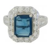 Emerald Cut 3.75 ct Sapphire & Diamond Ring
