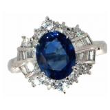Platinum 3.55 ct Oval Sapphire & Diamond Ring