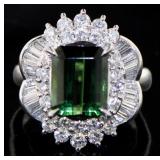 Platinum 5.06 ct Natural Tourmaline & Diamond Ring