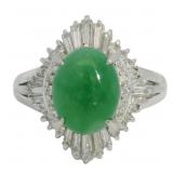 Platinum 2.64 ct Natural Jade & Diamond Ring