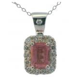 Emerald Cut 1.50 ct Pink Sapphire-Diamond Pendant