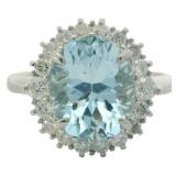 Platinum 2.95 ct Natural Aquamarine & Diamond Ring