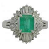 Platinum 1.61 ct Natural Emerald & Diamond Ring