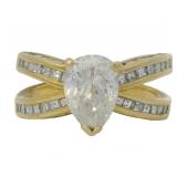 18k Gold 2.60 ct Natural Pear Cut Diamond Ring