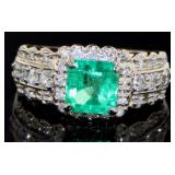 Platinum 1.50 ct Natural Emerald & Diamond Ring