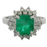 Platinum 2.29 ct Natural Emerald & Diamond Ring