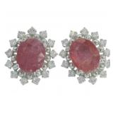 Oval 5.56 ct Natural Ruby & Lab Diamond Earrings