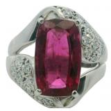 Platinum 5.48 ct Natural Tourmaline & Diamond Ring