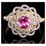 Round 1.50 ct Pink Sapphire & Diamond Ring