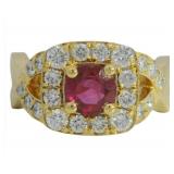 Brilliant 1.98 ct Round Lab Ruby & Diamond Ring