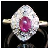 Platinum 1.45 ct Natural Star Ruby & Diamond Ring