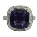 Cushion Cut 4.11 ct Amethyst & Diamond Ring