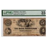 1854 $5 Bank of Washtenaw Obsolete Note
