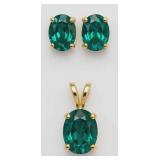 10kt Gold 4.00 ct Emerald Earring & Pendant Set