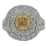Cushion Cut 2.64 ct Vivid Yellow Lab Diamond Ring