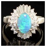 Platinum 1.93 ct Natural Opal & Diamond Ring