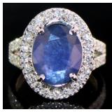 14kt Gold 5.69 ct GIA Sapphire & Diamond Ring