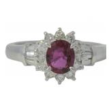 Platinum 0.97 ct Natural Ruby & Diamond Ring