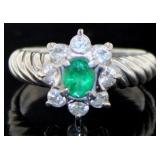 Platinum .91 ct Natural Emerald & Diamond Ring