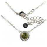 Round Peridot & White Topaz Halo Necklace
