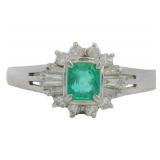 Platinum 1/2 ct Natural Emerald & Diamond Ring