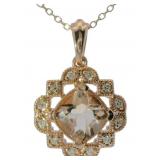 Cushion Cut 2.65 ct Morganite & Diamond Necklace