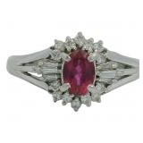 Platinum 3/5 ct Natural Ruby & Diamond Ring