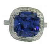 Cushion Cut 4.11 ct Tananite & Diamond Ring