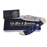 Hen & Rooster Blue Scroll Clasp Knife