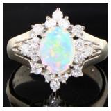 Platinum 1.09 ct Natural Opal & Diamond Ring