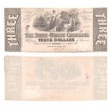 1863 $3 State of North Carolina Obsolete Currency