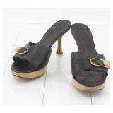 Chanel Coco Mark Wooden Heel Sandals Size 36.5