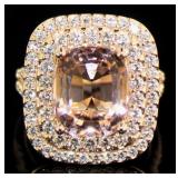 Quality 6.56 ct Morganite & Diamond Halo Ring