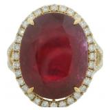 14k Gold 16.52 ct Oval Ruby & Diamond Ring