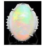 Platinum 13.56 ct Natural Opal & VS Diamond Ring