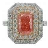 Radiant Cut 3.29 ct Vivid Pink VS Lab Diamond Ring