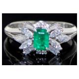 Platinum .93 ct Natural Emerald & VS Diamond Ring